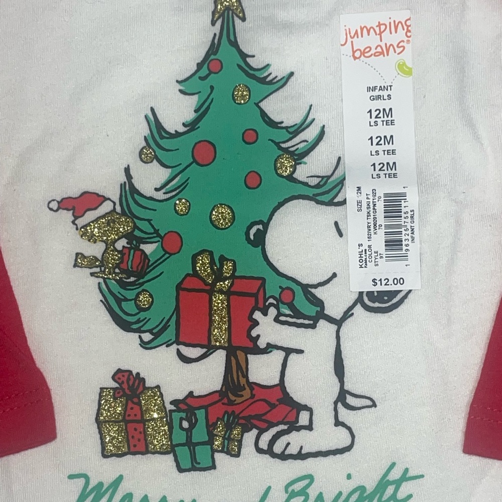 Jumping Beans Snoopy Christmas Size 12 months Long Sleeve tshirt